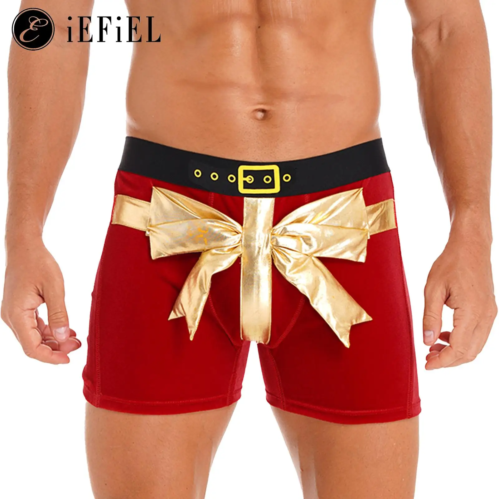 Men's Christmas Gift Bowknot Velvet Boxer Shorts Santa Clause Theme Party Underpants Club Xmas Dance Bottoms