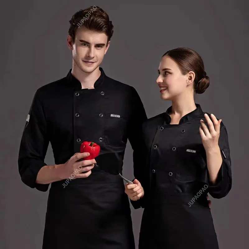 2024 Long Sleeves Chef Shirt Solid Color Double-breasted Catering Buttons Chef Uniform Autumn Women Men Restaurant Chef Clothes