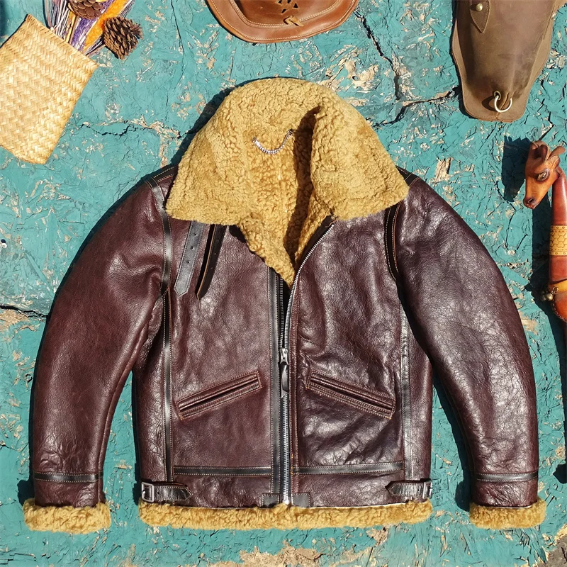 

Мужское пальто Curphey Thiened из натуральной кожи, коричнево-фиолетовое пальто из овчины с закрытым мехом, теплое полетное пальто на молнии