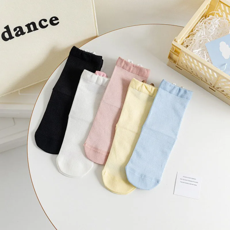 Spring Summer Socks Lovely Cute Kawaii Female Cartoon Bear Sweet College Style Middle Tube Thin Mesh Breathable Socks Girls Gift