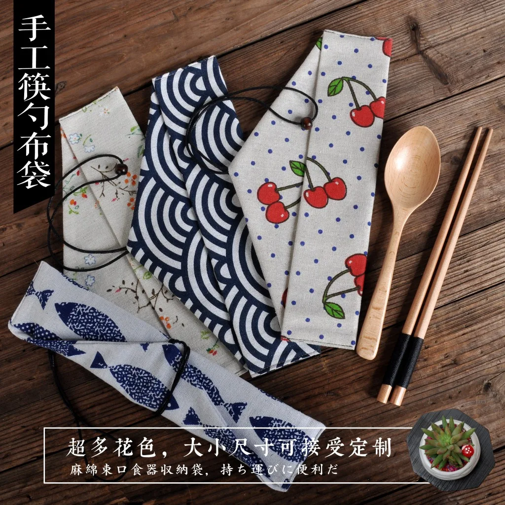 

1pc Japanese Style Drawstring Triangle Utensil Bag Portable Cotton Pouch for Chopstick Spoon Travel Cutlery Storage