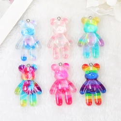 10Pcs 28*45MM Rainbow Violent Bear Charms Gradient Flatback Resin Jewlery Findings For  Necklace Pendant Keychain Diy Making