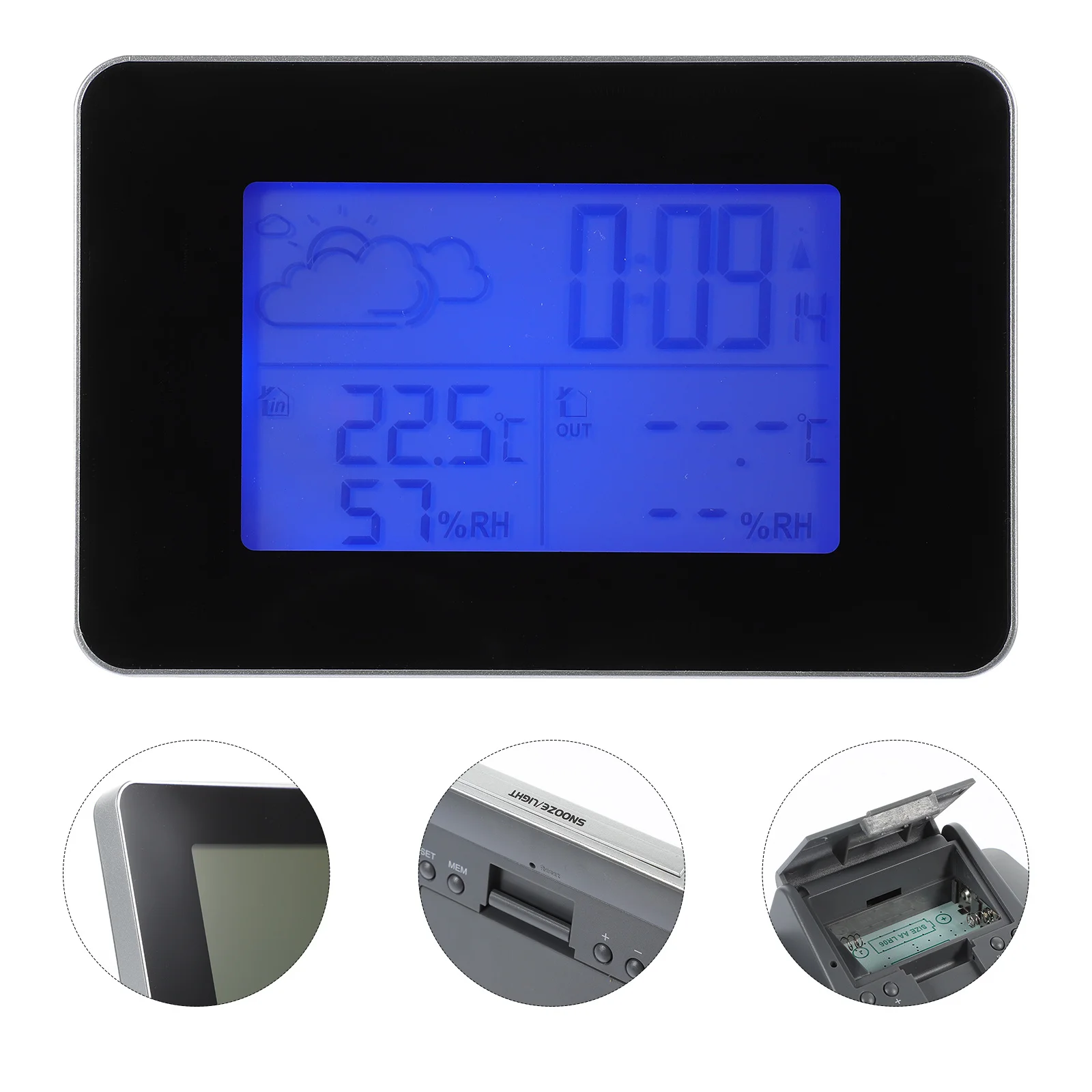 

Weather Alarm Clock Black Multi-Function Electronic Display for Indoor Outdoor Temperature Humidity Perpetual Calendar