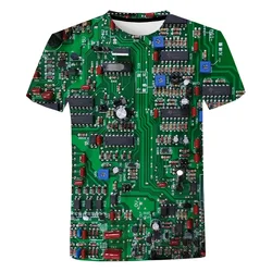 Funny Circuit Integrated Board T Shirt For Men 3D Print Short Sleeve Top Casual T-shirt Loose Tee Shirt Men Vintage Clothing