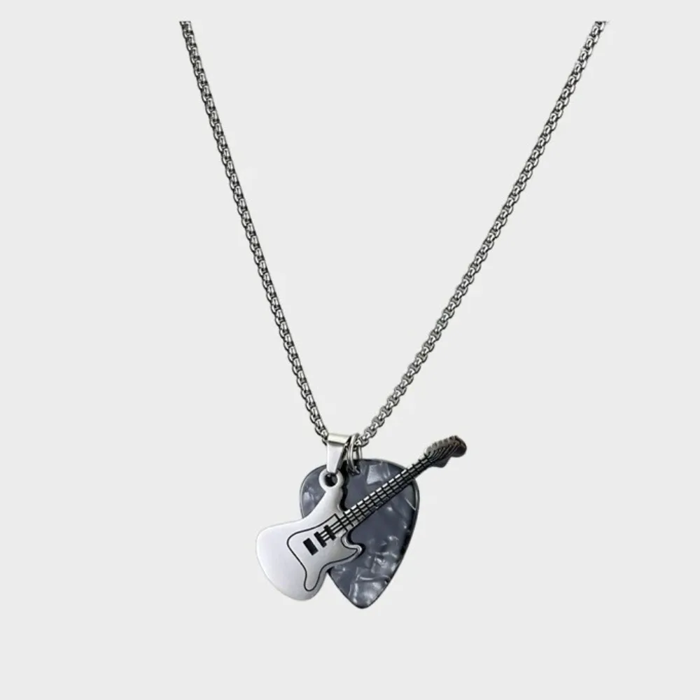 Hip-hop Guitar Pick Pendant Necklace Titanium Steel Punk Guitar Chain Choker Trendy Vintage Electric Guitar Sweater Chain Unisex