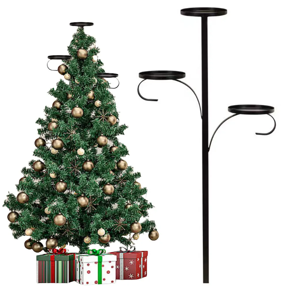 

Metal Black Triple Tree Topper Christmas Tree Topper Candle Holder Candelabra Tree Topper for Christmas Holiday Decor
