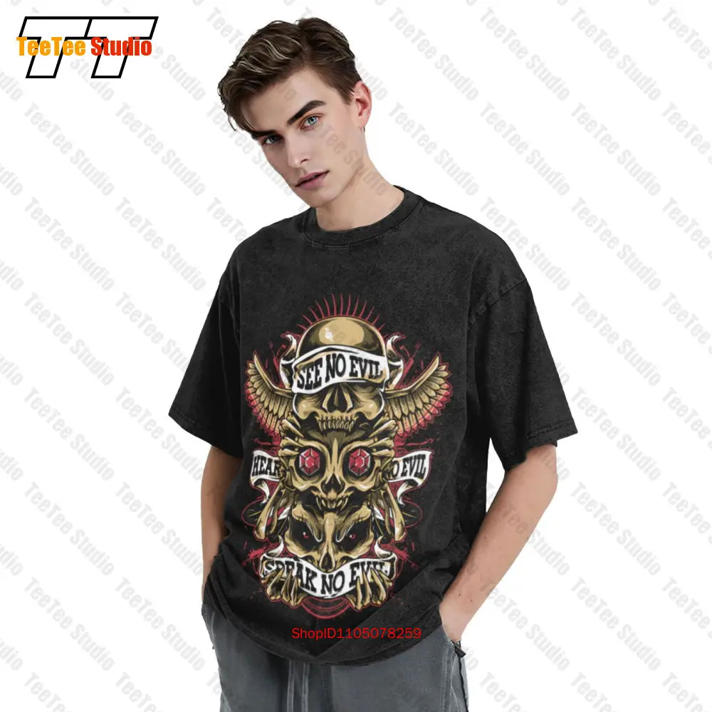 تي شيرت جمجمة الطوطم See No Evil Hear No Evil Speak No Evil Vintage كبير الحجم VEHI