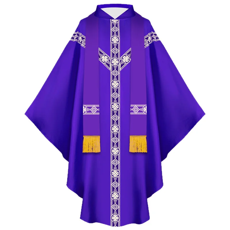 2026 Six-Color Eur-USA Medieval Print Muslim Robe for Men,Halloween Priest Clergy Prayer Garment, COS Play Costume,Length 128 Cm
