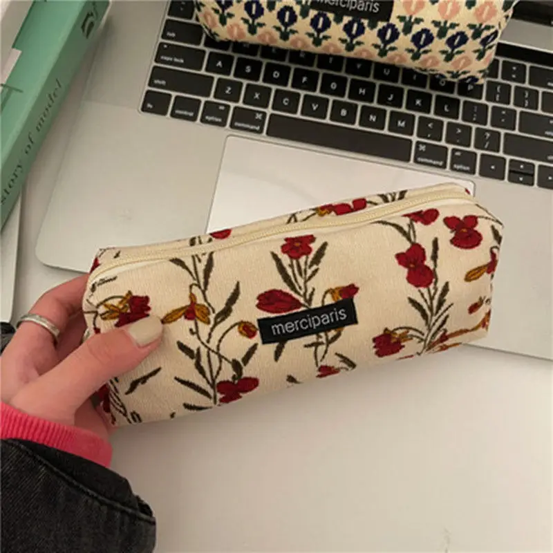 Pencil Case Korean Stationery Retro Pencil Cases Kawaii Flower Pencilcase for Girls Pencilcase for Girls Back To School