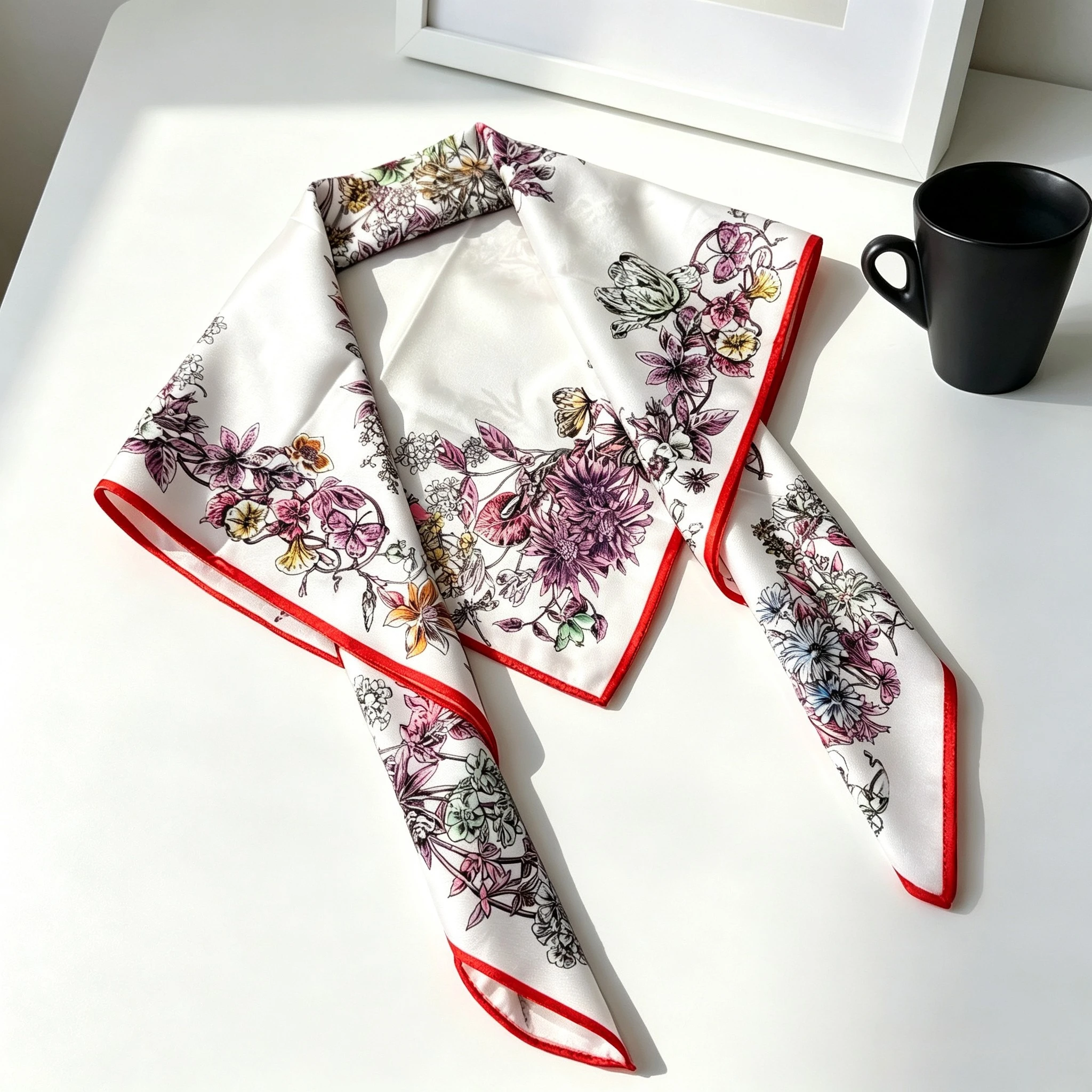 

Luxury Designer Silk Scarf Women's Headscarf/shawl Vintage Garden Floral Silk Scarf Bag Decoration Holiday Gift 90x90CM