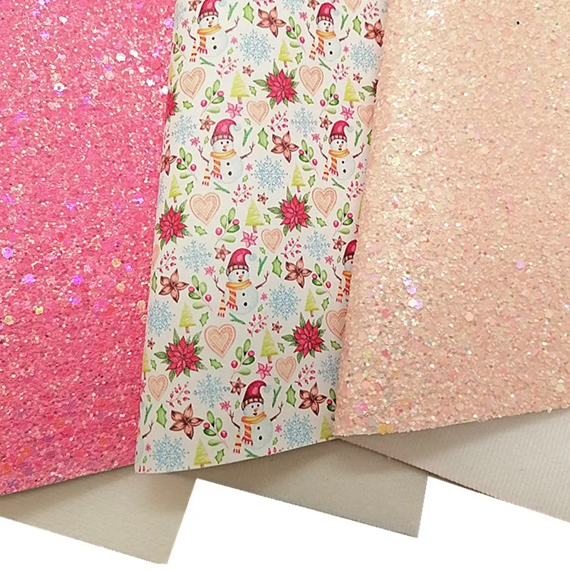 Mieszane kolory Chunky Glitter Leather Flowers Printed Fabric Vinyl Felt Backing Smooth Faux Leather Craft Bow Sheets Rolls Q1850