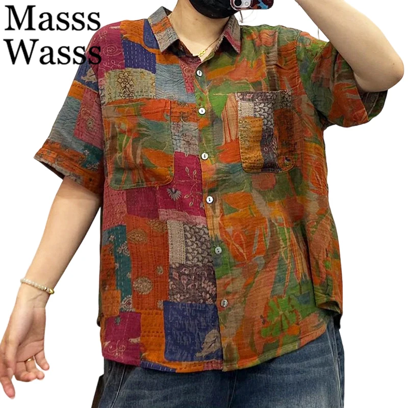 

Летние модные топы с цветочным принтом Masss Wasss 2026: женские рубашки в британском винтажном стиле, классические повседневные свободные элегантные блузки