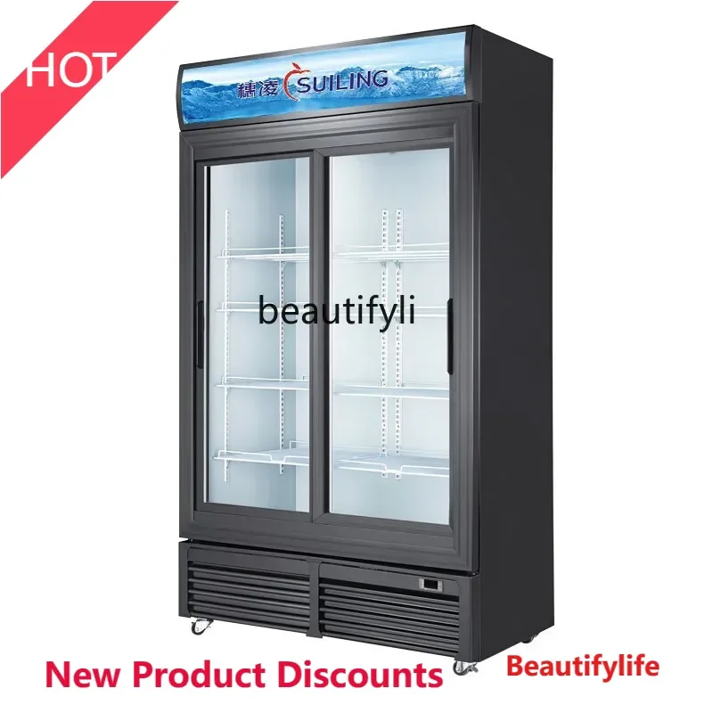 

A38 Морозильная камера Коммерческая вертикальная холодильная витрина Двухдверная морозильная камера с воздушным охлаждением Шкаф для свежих напитков