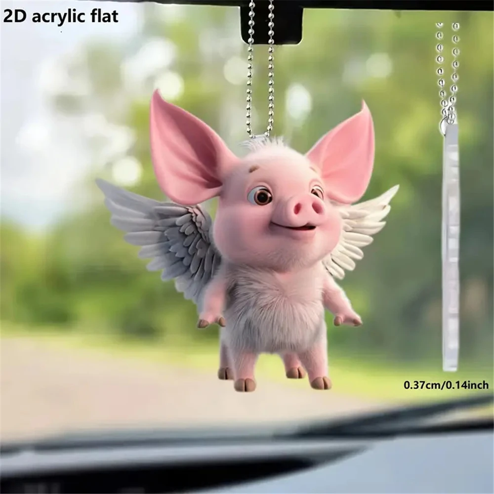 6cm Acrylic flat facing cat gun car pendant dog riding motorcycle backpack pendant home decoration angel pig handicraft 1Pcs