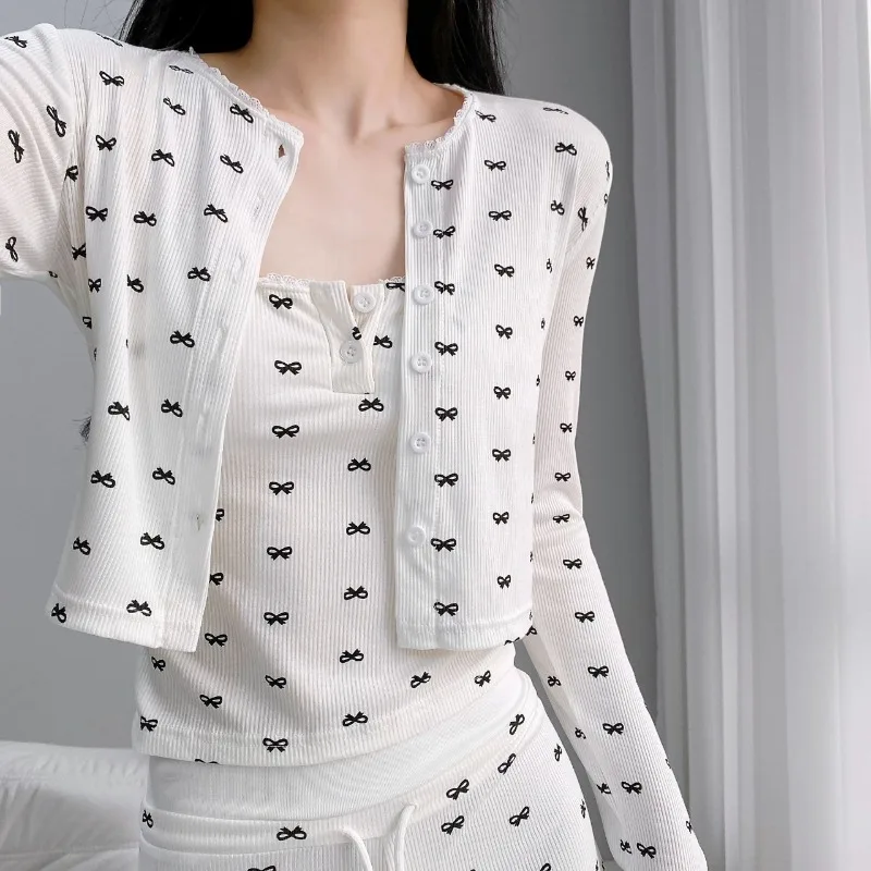 with chest pad camisole and shorts for women Summer 3 piece set pure desire sexy shorts cardigan daily casual home vacation set