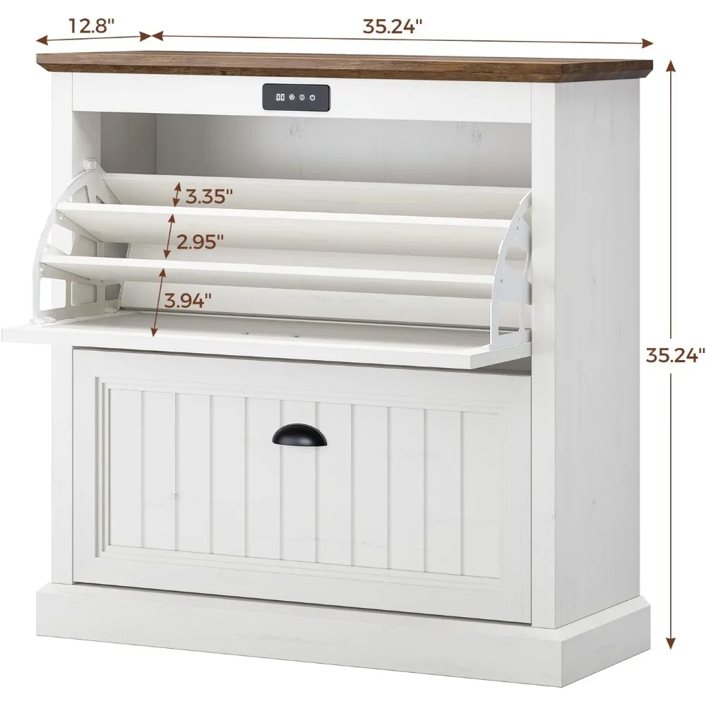 خزانة أحذية رفيعة على طراز المزرعة مع أدراج مزدوجة وتخزين مزيل الروائح الكريهة #2