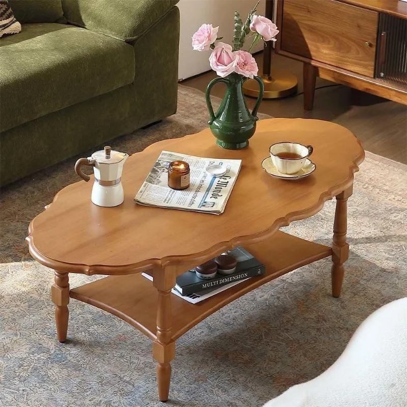Solid wood living room coffee table, small apartment, light luxury sofa with movable edges