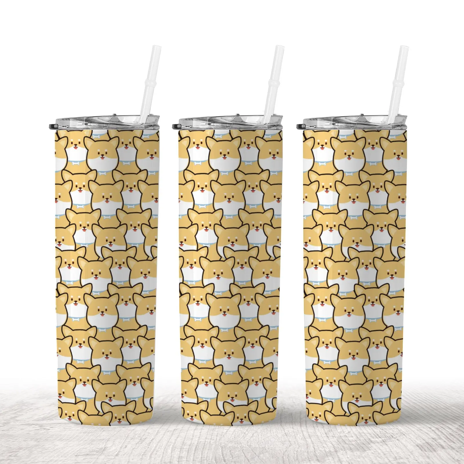 Funny Shiba Inu Thermos Cup With Lid and Straw Yoga Lovers Insulated Tumbler Vacuum Cups Water Bottle Coffee Cups Travel Gifts