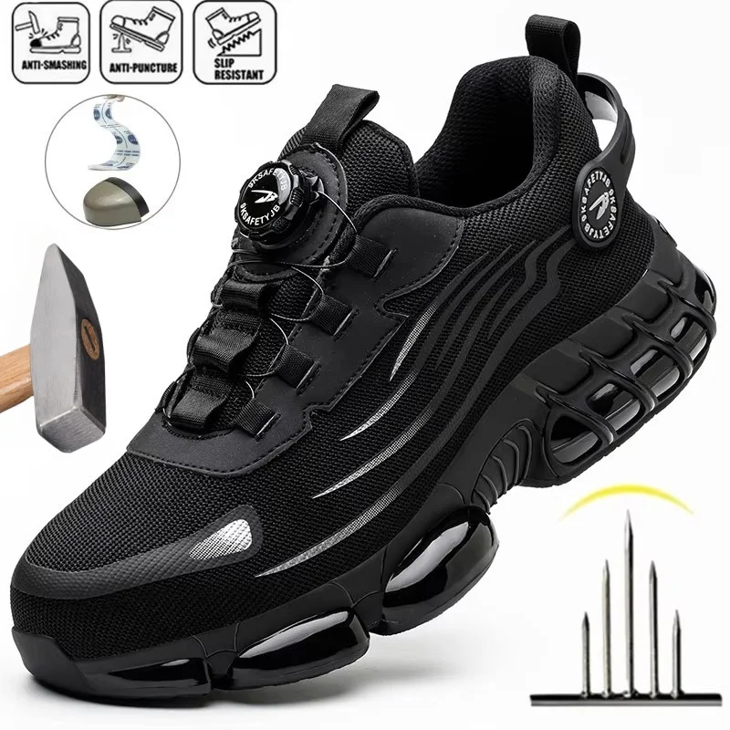 

Small Size Rotary Buckle Work Safety Shoes For Men Air Soft Sole Lightweight Protective Work Sneakers Men and Women Shoes
