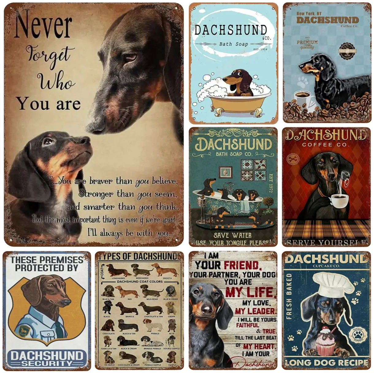 Dogs Metal Tin Signs Plaque Dachshund Wall Decoration Vintage Art Posters Iron Painting for Man Cave Home Cafe Garden Club Bar