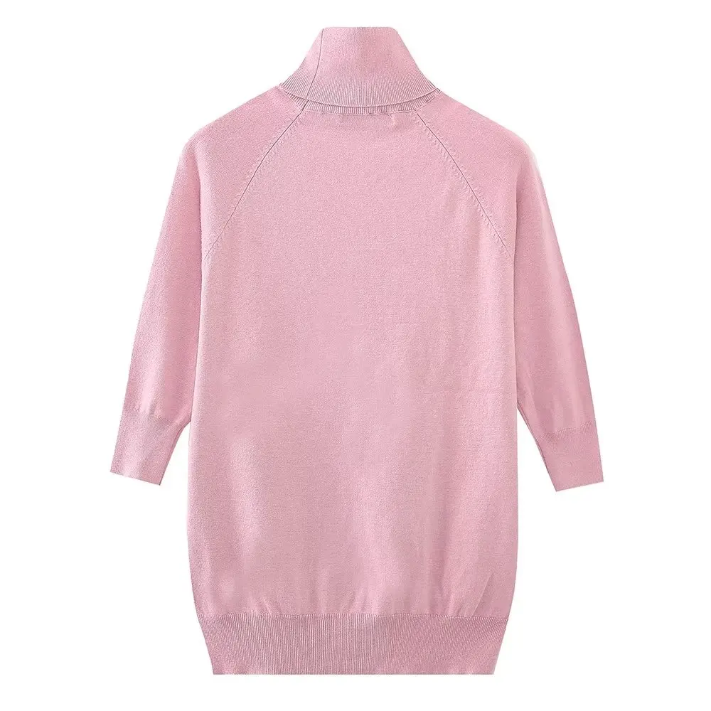 Withered 2024 Fashion Simple Autumn British Turtleneck Sweater Basic Short Top Sweater For Women