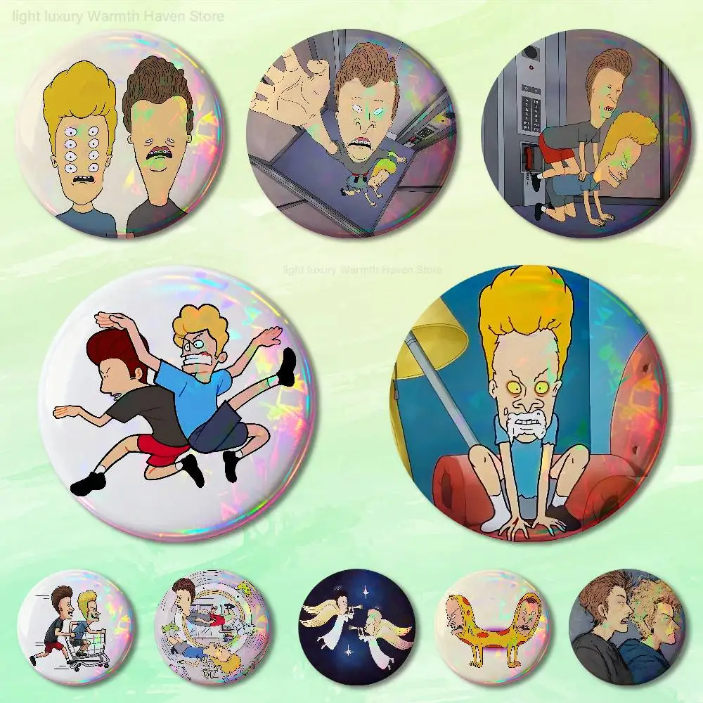 

B-Beavis and B-Butt-Head 58mm 44mm HD Print Brooch Badges Pretty Derby Round Display Brooches Lapel Pins