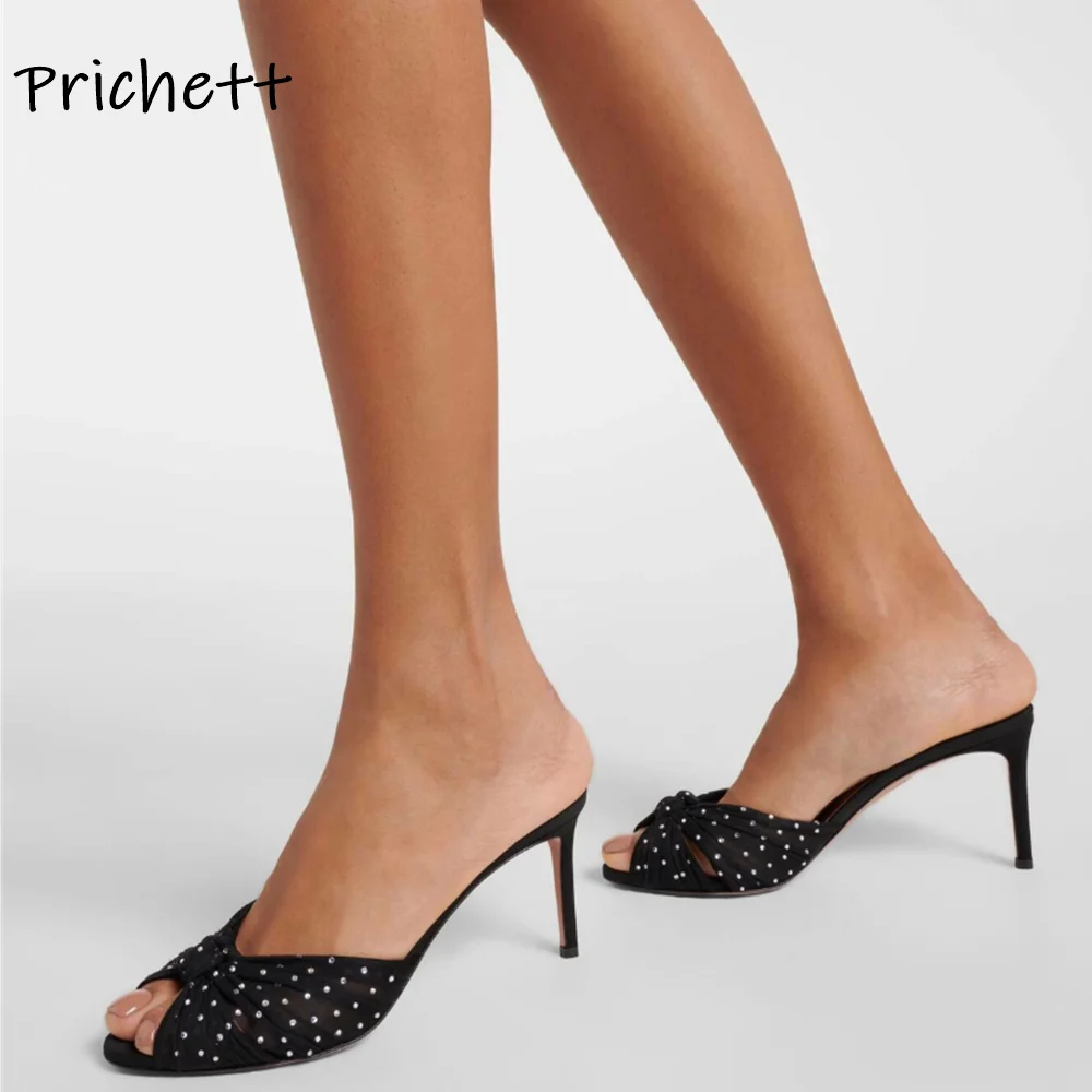 

Air Mesh Crystal Slippers Twist Peep Toe Rhinestone Thin Heels Slingback Shoes Women's Sexy Outdoor Fashion Runway Shoes 2025