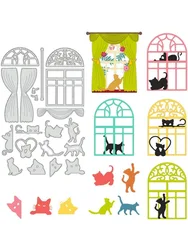 1Sheet Silhouette Cat Cutting Dies Stencil 4.2x6.5inch Window Curtain Carbon Steel Embossing Template for Card Making DIY