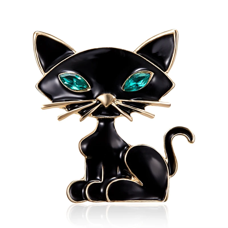 Cartoon Animal Black Cat Brooches Funny Vintage Rhinestone Cat Shirt Lapel Pins Cute Kitten Badge Party Birthday Jewelry Gifts