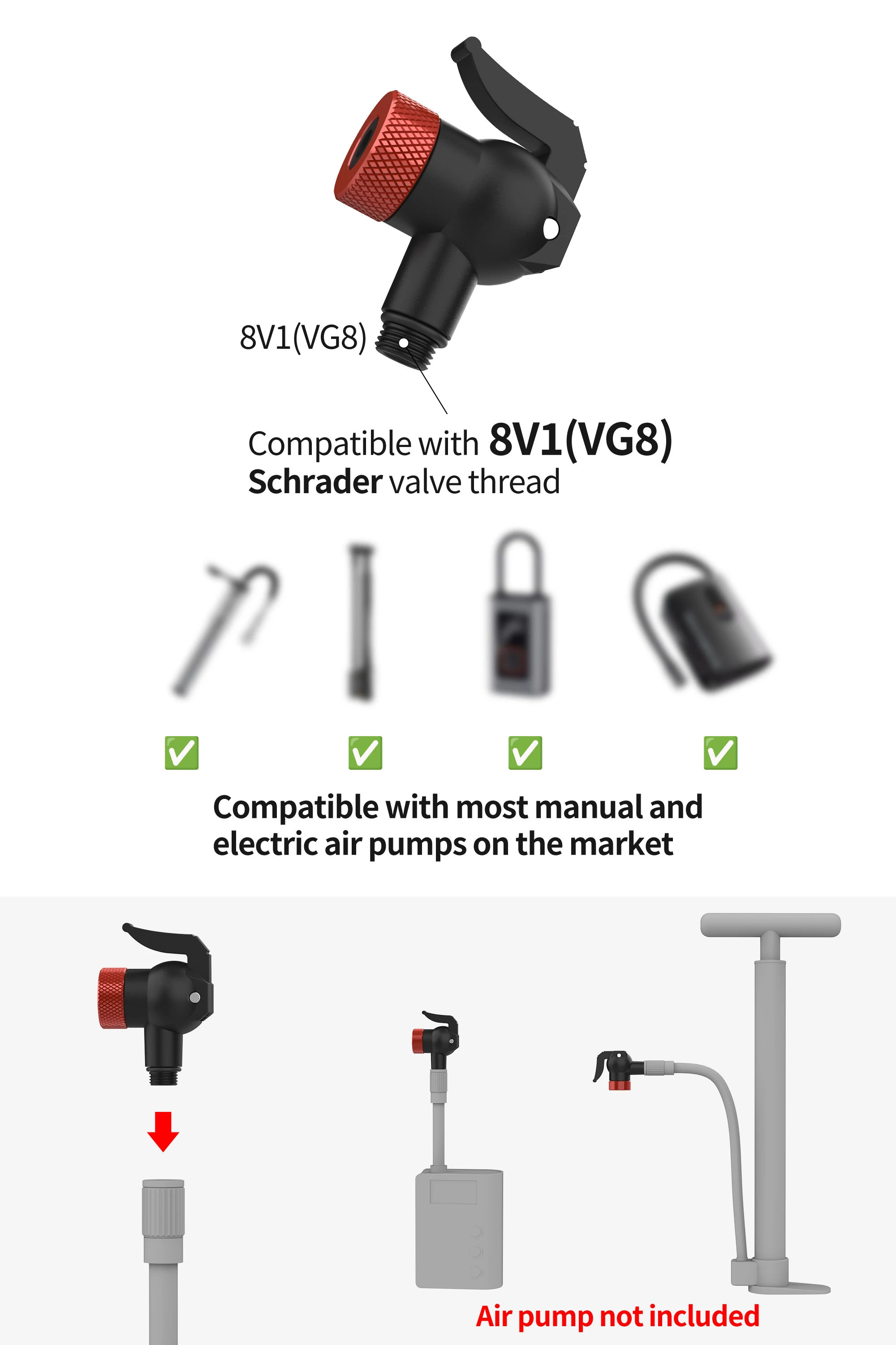 Luftpumpen-Düsenadapter Aufblasventil-Verbinder Schnellverschluss-Pumpendüse Fahrradzubehör – Detail 5