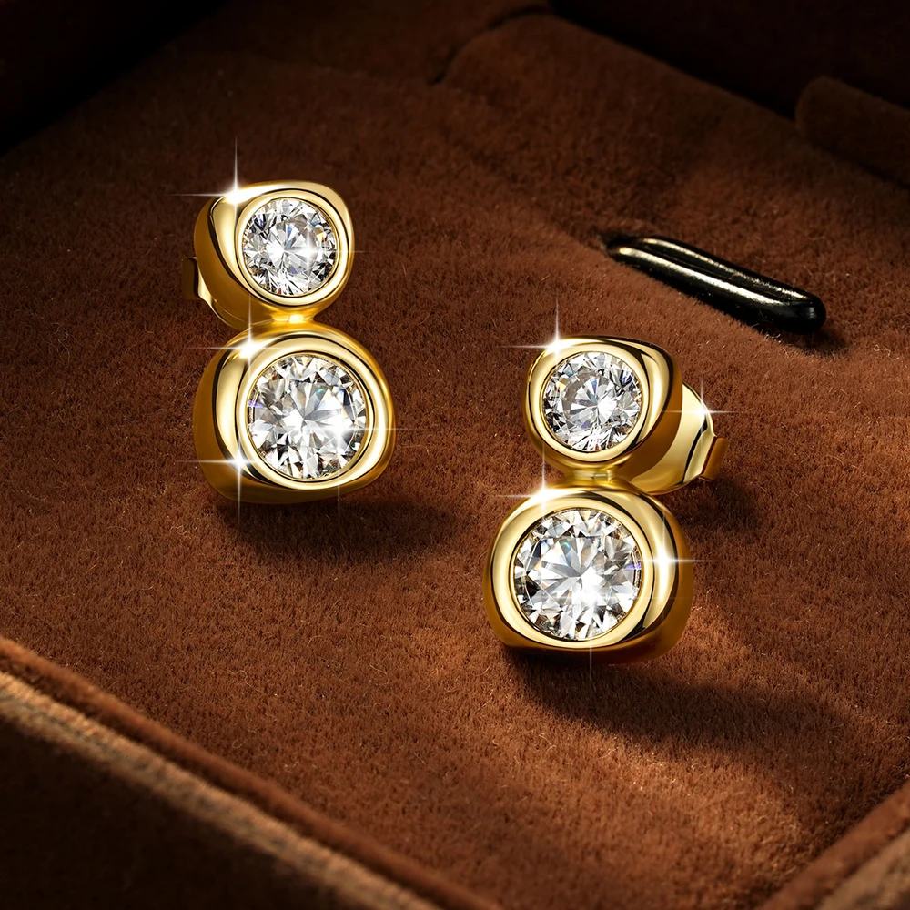 Lnkry 14K Gold Filled Irregular Stud Earrings Sparkling Test Passed 5MM Round Moissanite Earring for Women 2026 Trend Jewelry