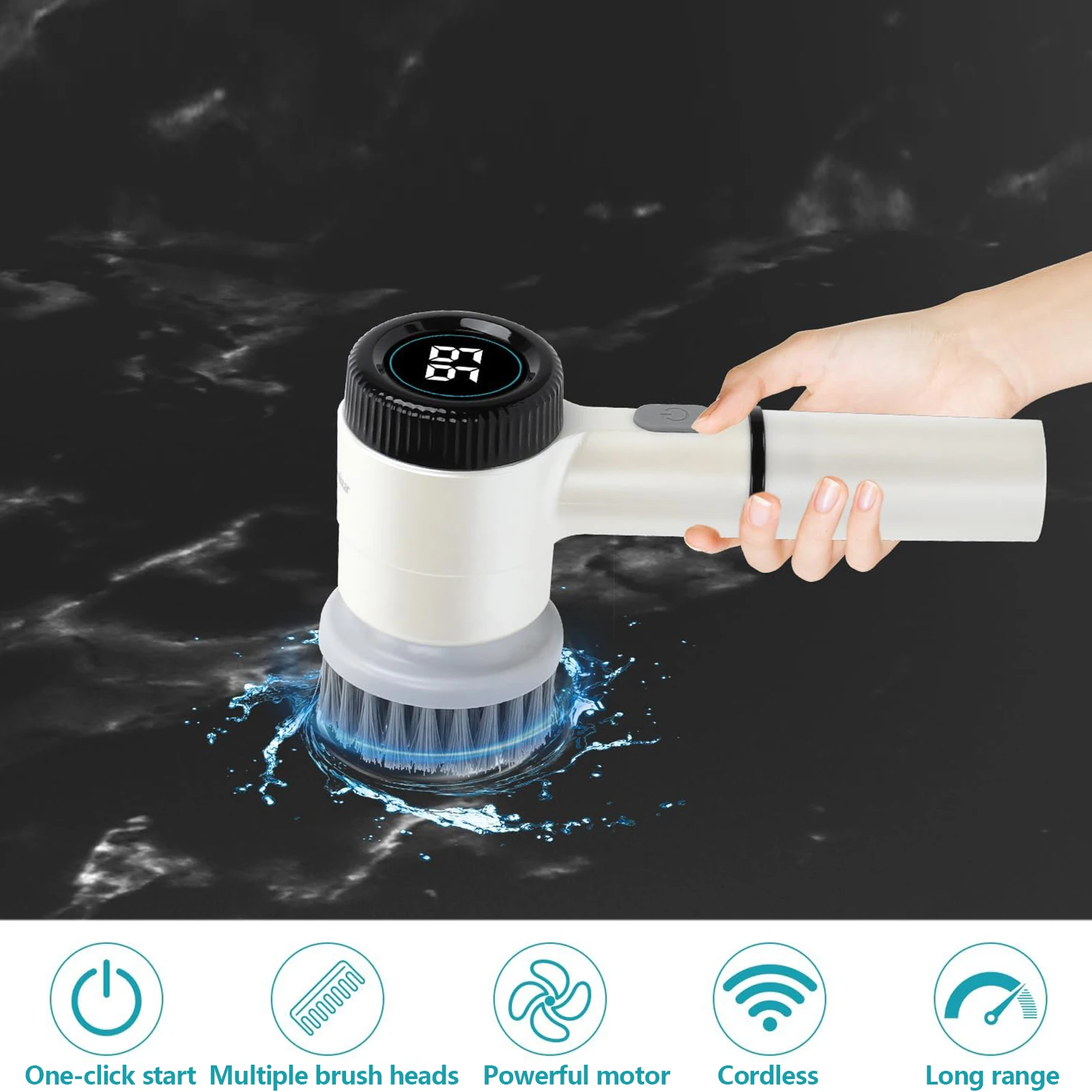 

Электрическая щетка для чистки, беспроводная щетка для чистки с 5 чистящими насадками, 3 регулируемыми скоростями, щетка для чистки светодиодного дисплея