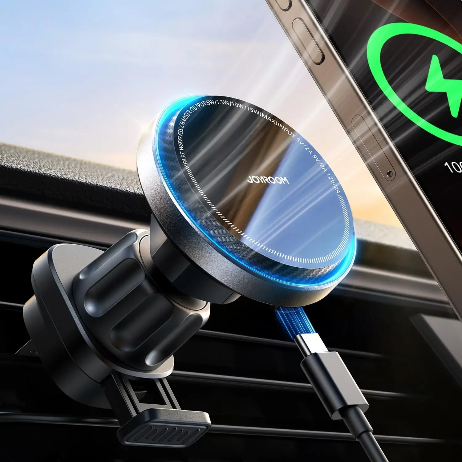 

Автомобильное зарядное устройство-вентилятор охлаждения-15 Вт, быстрое беспроводное автомобильное зарядное устройство, магнитный автомобильный держатель для iPhone, подходит для iPhone.