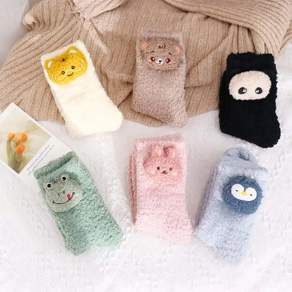 

Comfortable Fashion Design Three-dimensional Bear Penguin Bunny Floor Socks Coral Fleece Socks Women Frog Socks Cartoon Hosiery