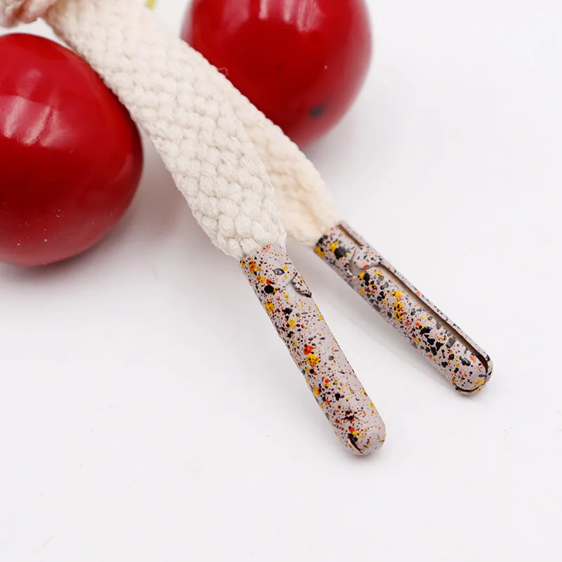 Weiou Lace 22.3*4.2mm Spray Dots Sneaker Lace\'s Ends Khaki Metal Tips Trendy Shoelace Head\'s Decoration With Colored Inks Splash