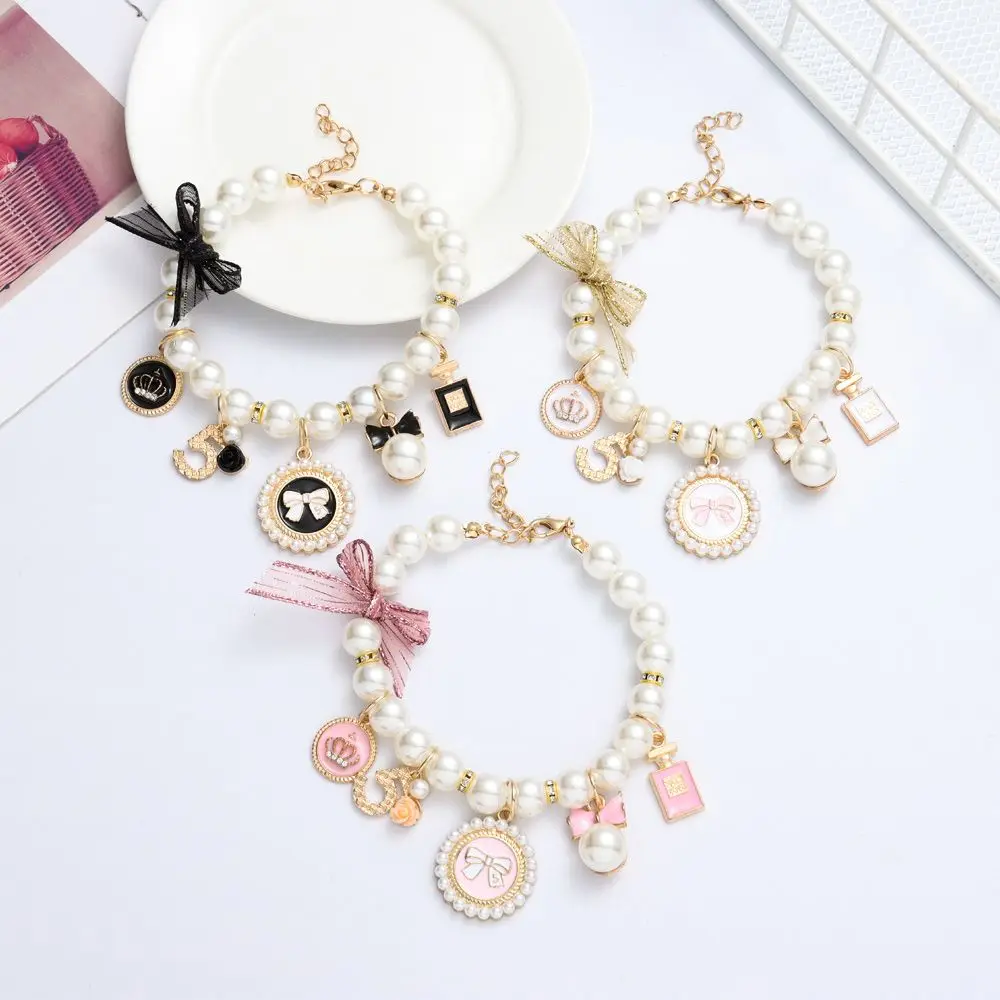 1 PC Adjustable Cat  Pet Pearl Collar Dog Cat Princess Bow Necklace Cat Jewelry Cute Collar Pet Products Puppy Accessories