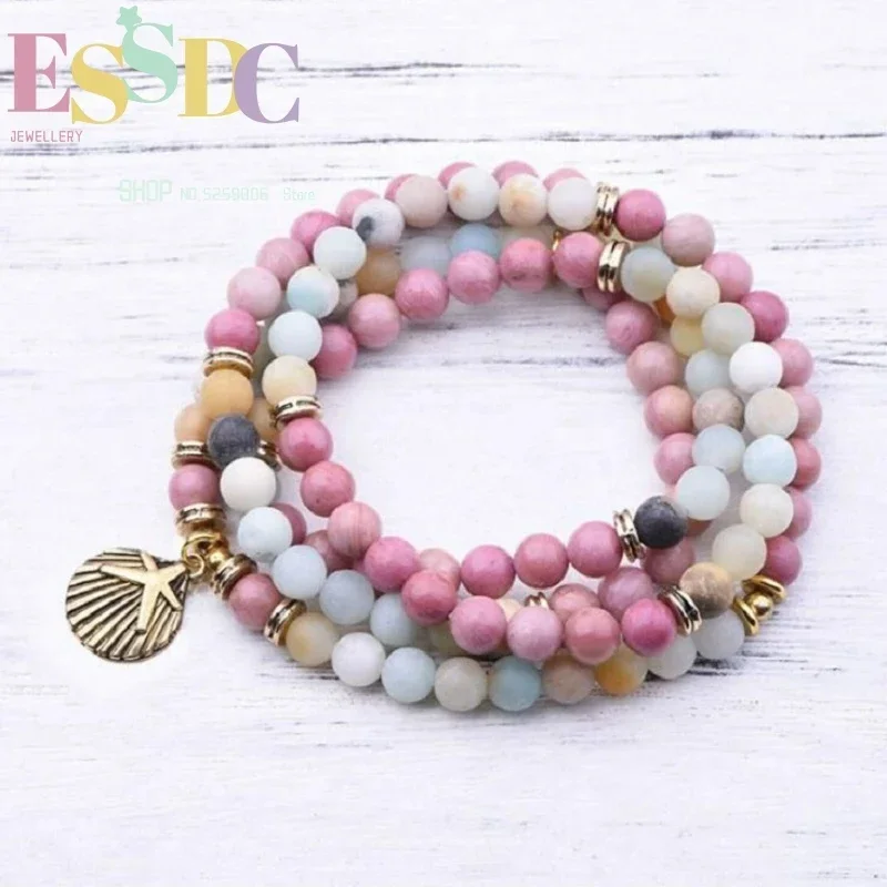 New Design Women Summer Jewelry 108 Mala  Red Beads  or Necklace High Quality Starfish Shell Charm Yoga Bracelet
