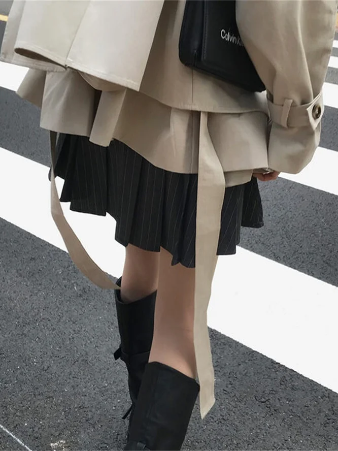 Chic High Waist Plaid Pleated  Skirt for Women Sli Faionable Autumn New Arrival Slimming Versatile f-length Skirt