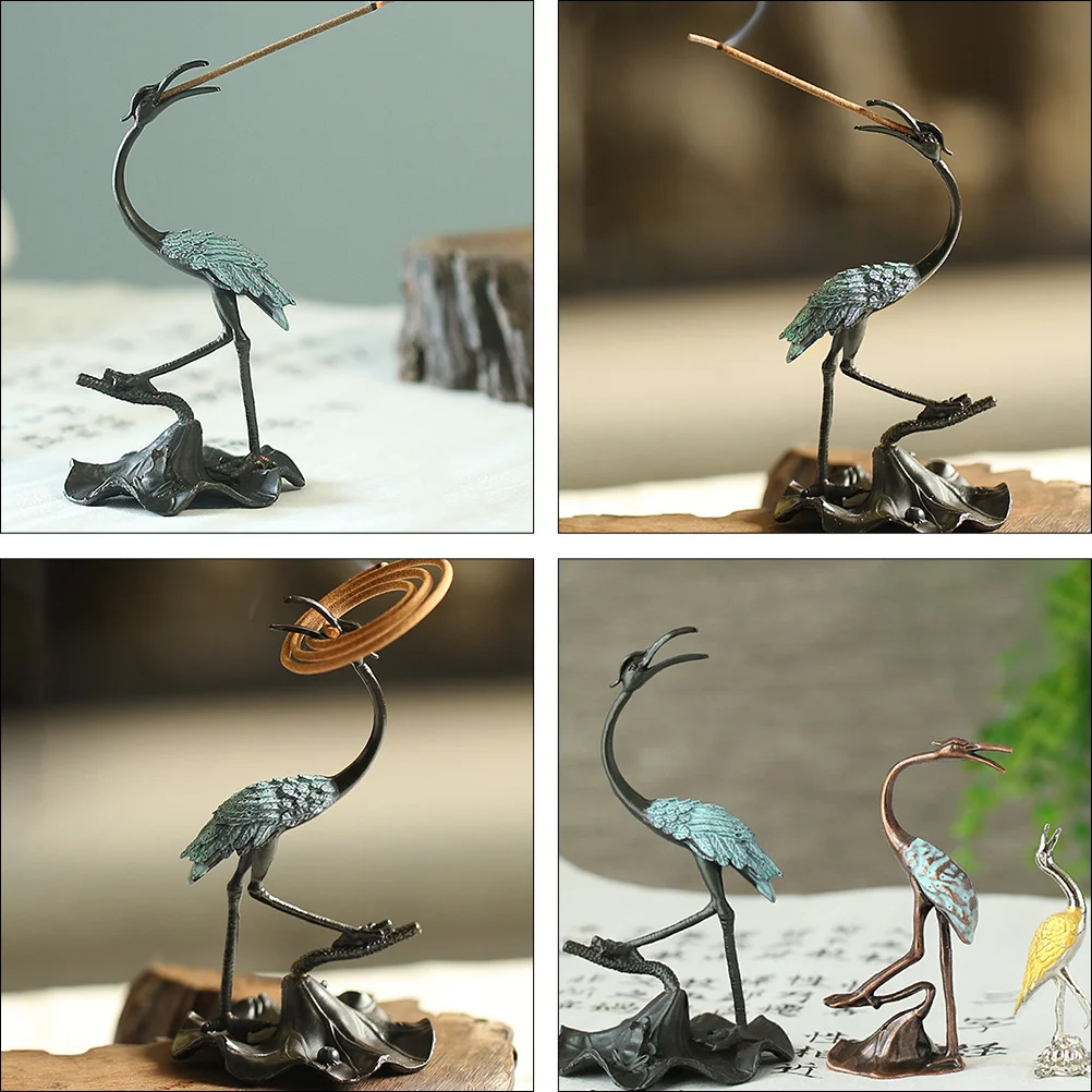 

1pc Creative Crane Shaped Alloy Incense Burner Desktop Decor Stick Holder For Home Office Table Aromatic Display Incense Base
