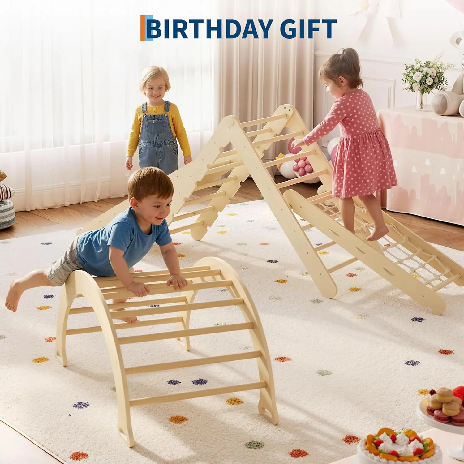 

Collapsible Wooden Climbing Triangle Set for Toddlers Educational Indoor Jungle Gym w/ Arch, Ramp & Ladder Activity Play Climber