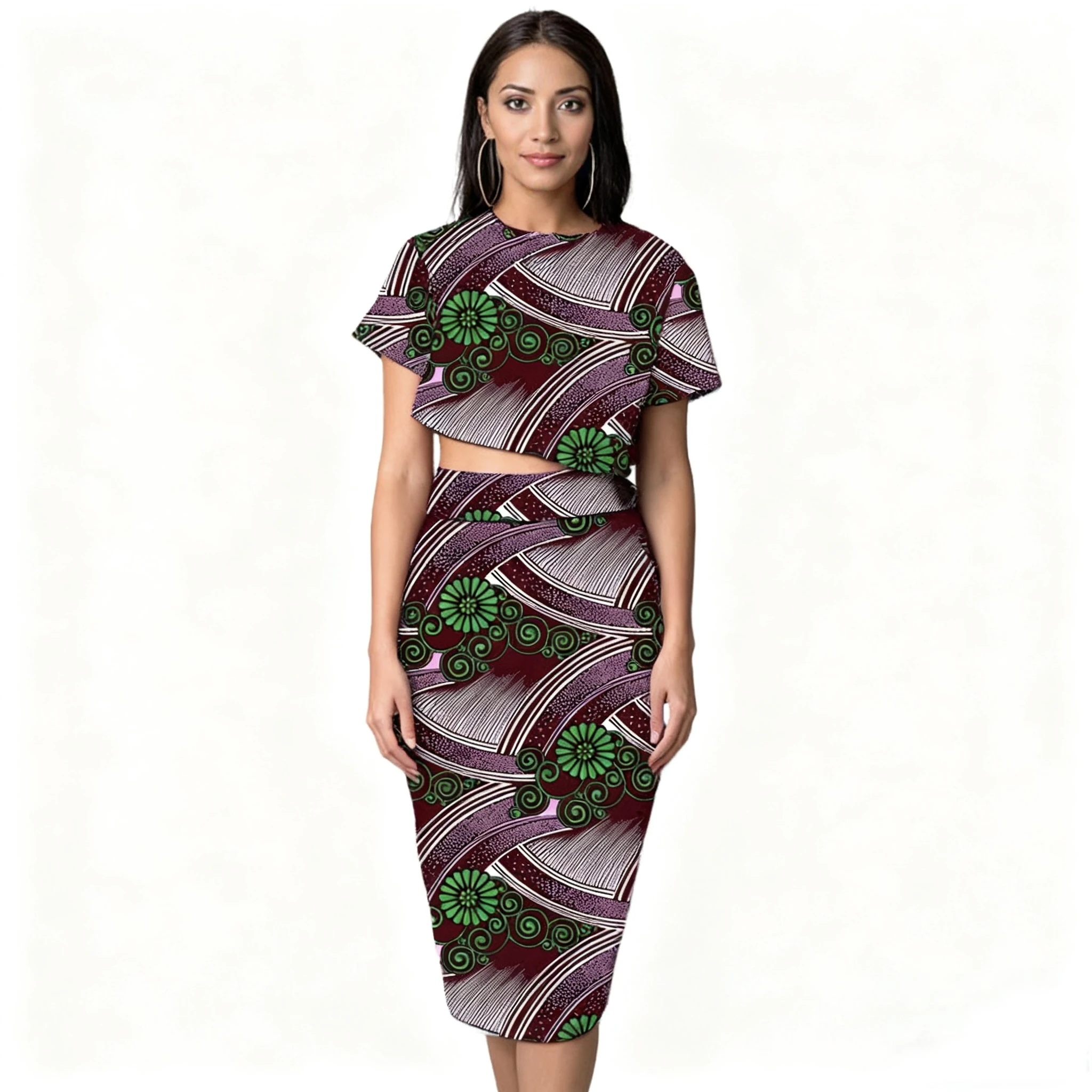 

Ankara Trends Women's African Couture Set Colorful Print Mini Top & Pencil Skirt Female Party Wear Customizable Size