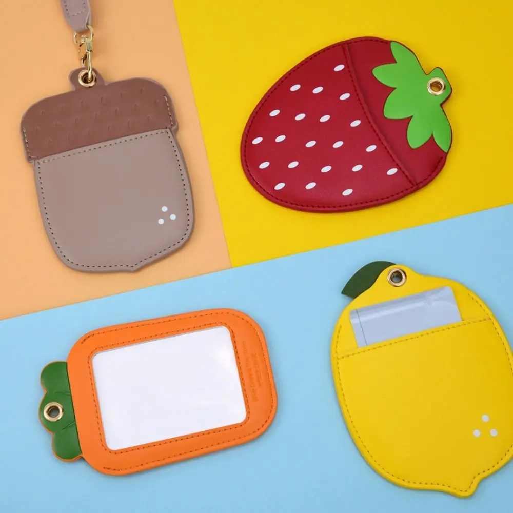 Long Lanyard Cartoon Fruit Card Holder Lemon Strawberry Work Card Badge Holder Creative Fashionable Bus Card sleeve Students