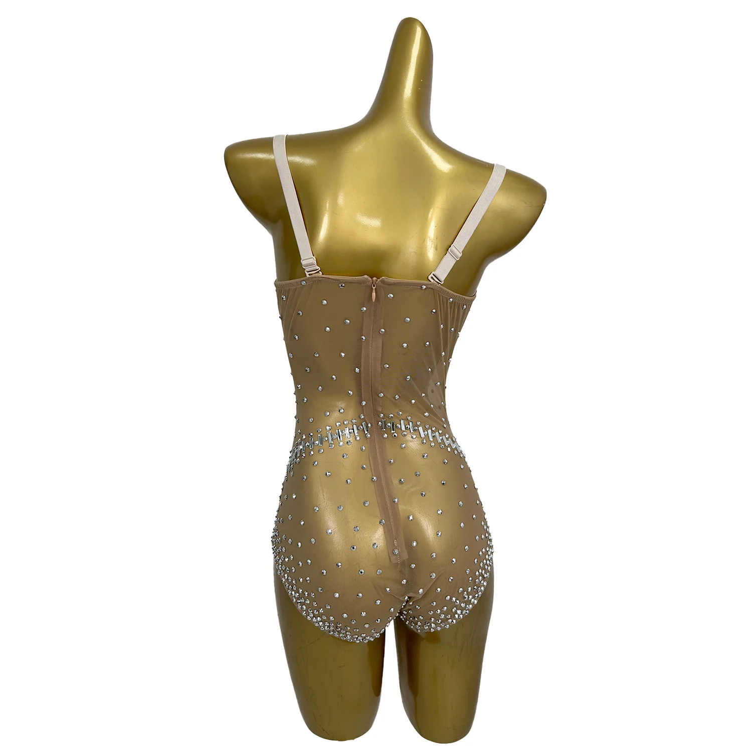 Costume de Scène en Maille Transparente avec Strass pour Femme, Justaucorps Sexy pour Chanteur, Spectacle de brev, Photographie, Longkui