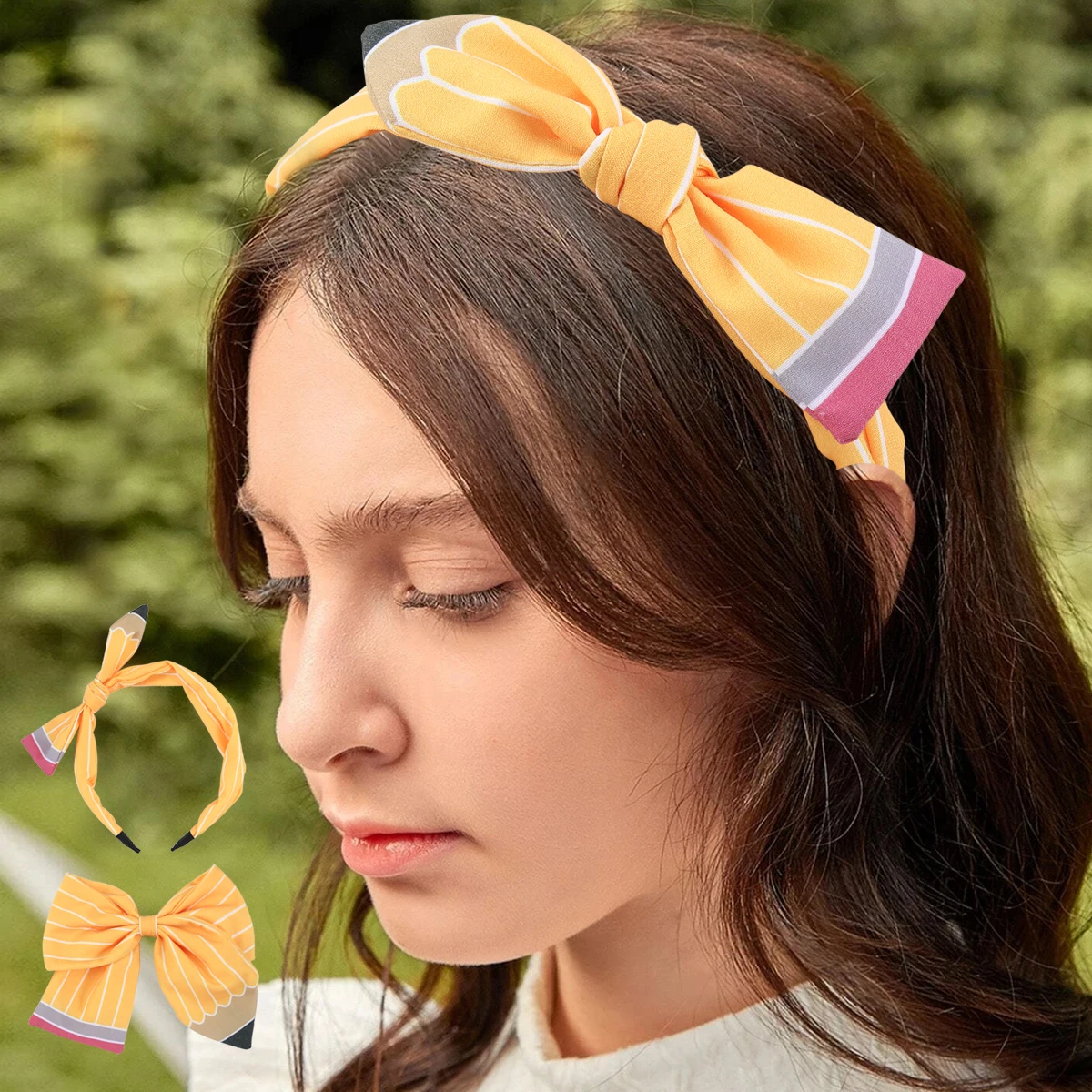 2pcs Back To School Bow Hair Clips Set for Girls Cute Pencil Bow Hairband Hair Clips Hair Accessories for Girls Kids Gifts