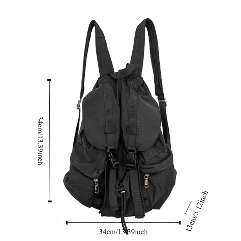 Solid Color Drawsting Backpacks Light Weight Large Capacity Ruched Shoulder Bags Casual Nylon Student Schoolbag Men Women