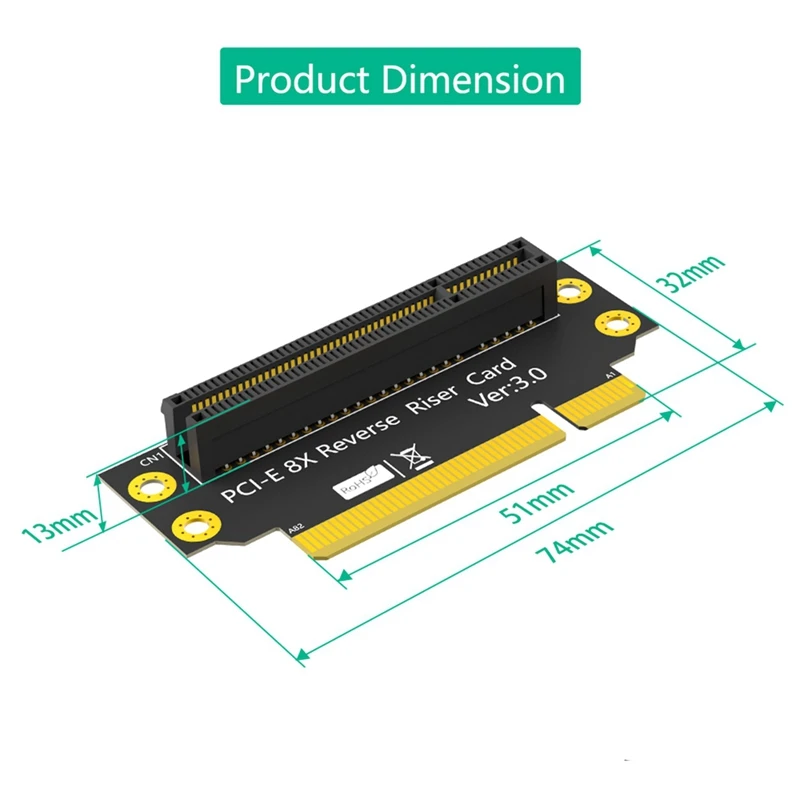 A35Q-PCI-E 8X 3.0 90 Degree Reverse Male To Female Riser Card For 2U Server (Installation Direction Towards CPU)