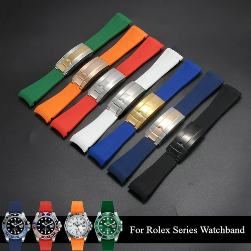 Correa de reloj de silicona de estilo de color blanco, negro, verde, rojo, azul, interfaz curva para correa Rolex Datejust Submariner, alta calidad