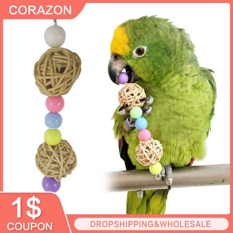 Parrot Pet Bird Chew Cages Hang Toy Wood Rope Cave Ladder Chew Toy Colors High Quality  Rat Mouse Beaded Twisted toy 3*3*17cm