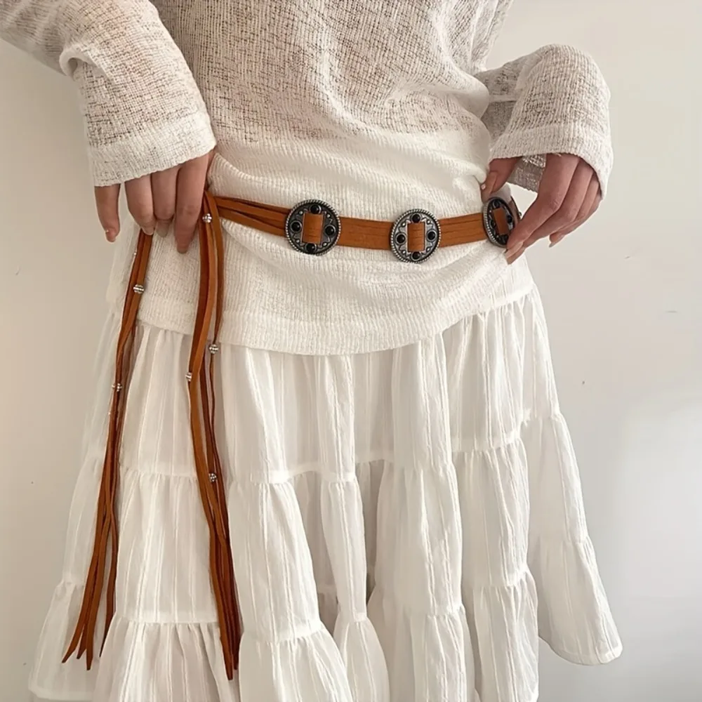 Vintage Coin Braided Sash Belt Boho Tassel Waistband Western Knotted Dress Girdle For Women Decoration