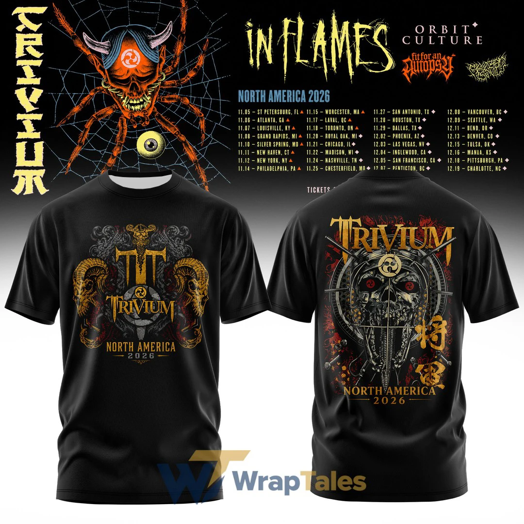 Trivium in Flames Heavy Metal Co Headline Tour T-Shirt Herren Damen Oversized Mechanischer Totenkopf Rundhalsausschnitt Kurzarm Freizeitoberteil – Detail 4